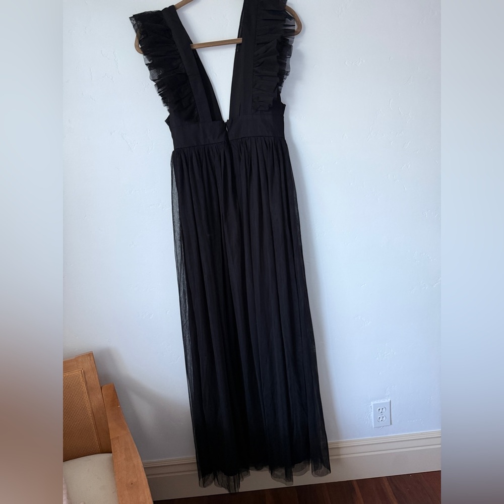 NWT Lulu's Black Maxi Dress with Ruffle Sleeves - Picture 4 of 9